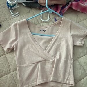 Brandy Melville Tan Wrap Crop Blouse